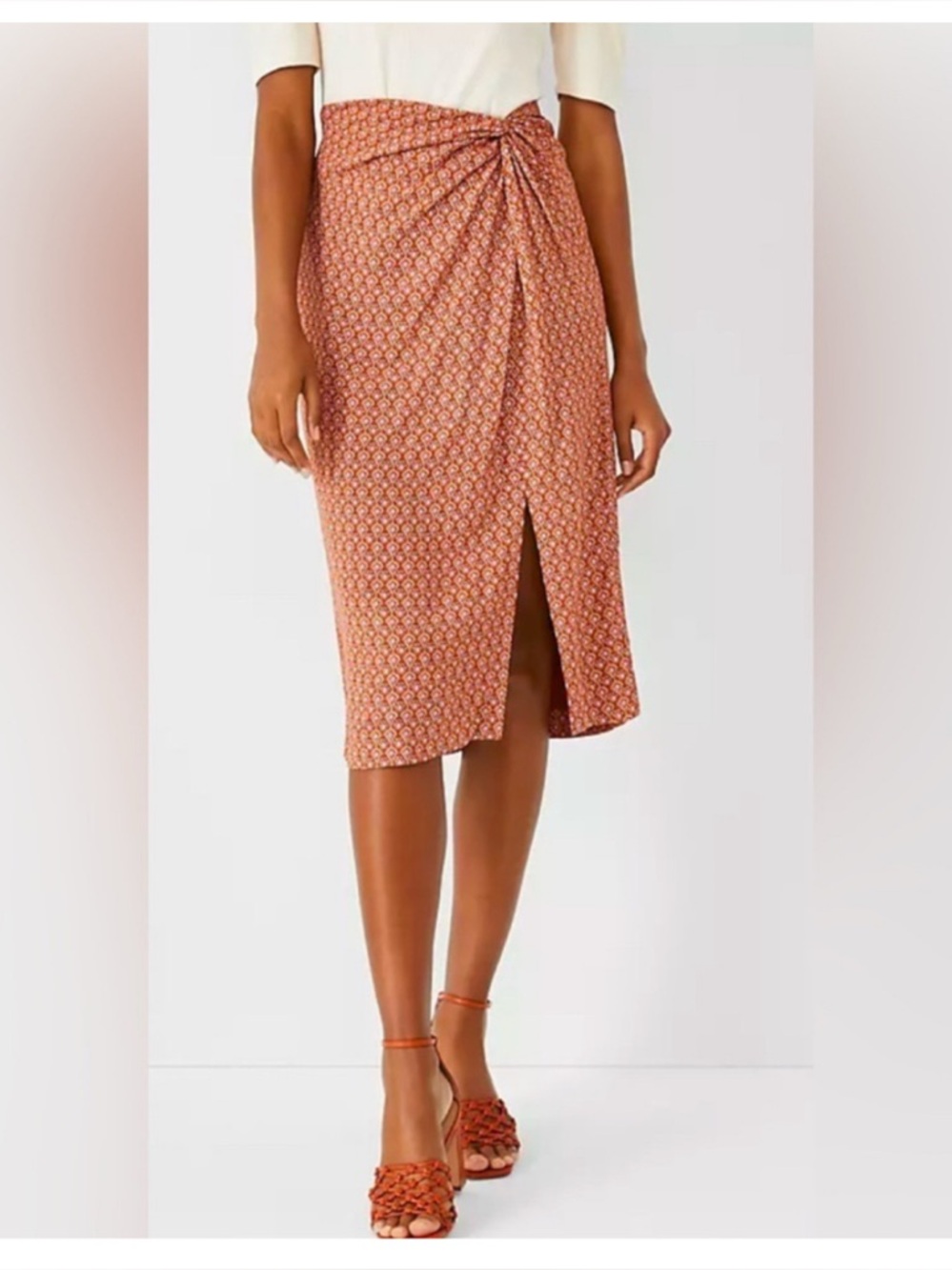 Ann Taylor Midi Skirt Size 4P NWT Printed Office Siren Officecore Boardroom Chic